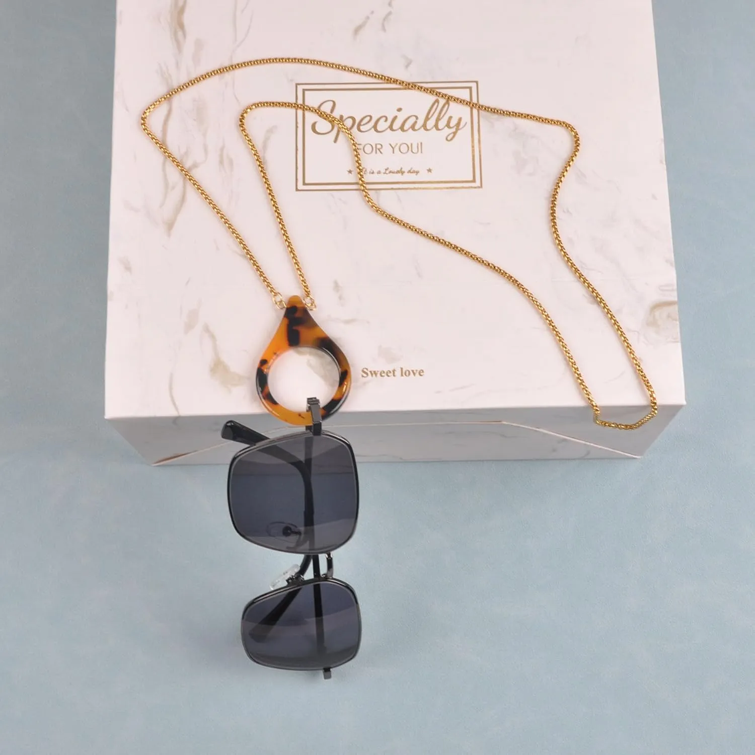 Women Anti-Lost Gold Stainless Steel Sunglasses Chain Strap Holder Glassess Necklace Retainer With Acrylic Loop