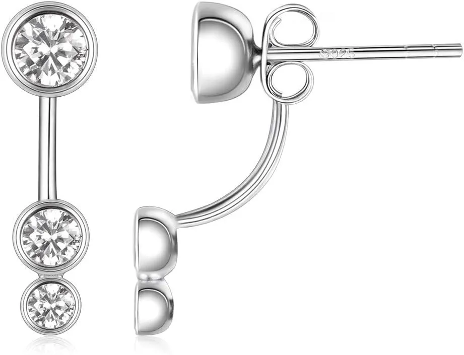 Women Earrings Hypoallergenic 925 Sterling Silver Cubic Zirconia Crystal Studs Earrings Front/Back Earrings Ear Jacket Earrings for Women Sensitive Ears