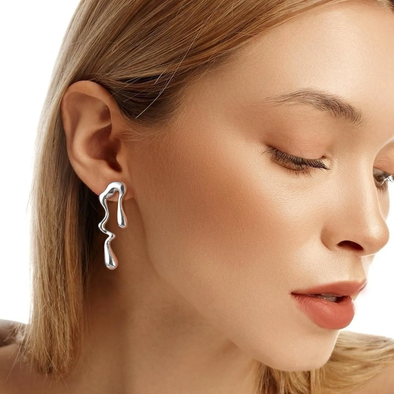 Womens Gold Studs Earrings, 14K Gold Plated Personality Big Stud Earring,Stainless Steel Hypoallergenic Ear Rings Trendy Jewelry,Christmas Birthday Gifts for Her Girlfriend Sister