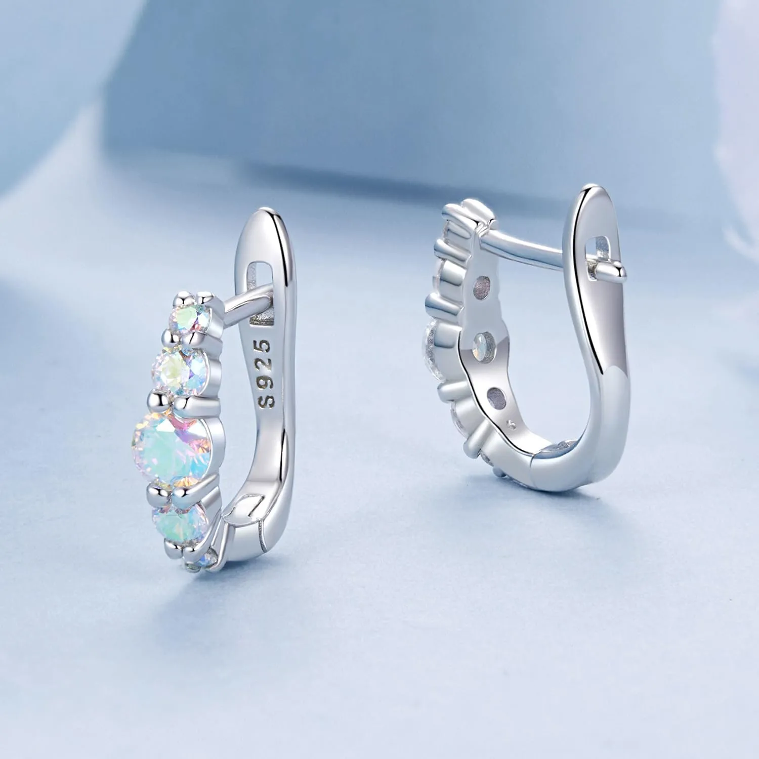 WOSTU CZ Huggie Hoop Earrings 925 Sterling Silver Double Star Hypoallergenic Ear Buckles for Women Jewelry Gift