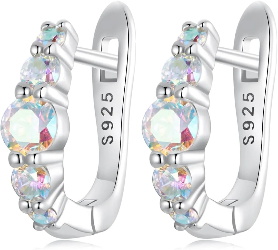 WOSTU CZ Huggie Hoop Earrings 925 Sterling Silver Double Star Hypoallergenic Ear Buckles for Women Jewelry Gift