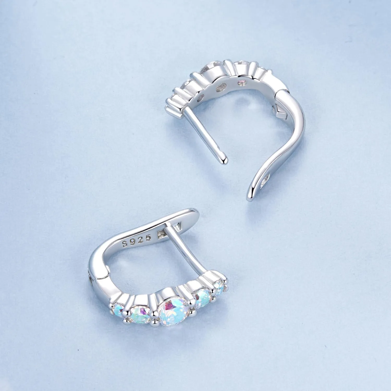 WOSTU CZ Huggie Hoop Earrings 925 Sterling Silver Double Star Hypoallergenic Ear Buckles for Women Jewelry Gift