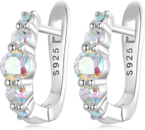 WOSTU CZ Huggie Hoop Earrings 925 Sterling Silver Double Star Hypoallergenic Ear Buckles for Women Jewelry Gift