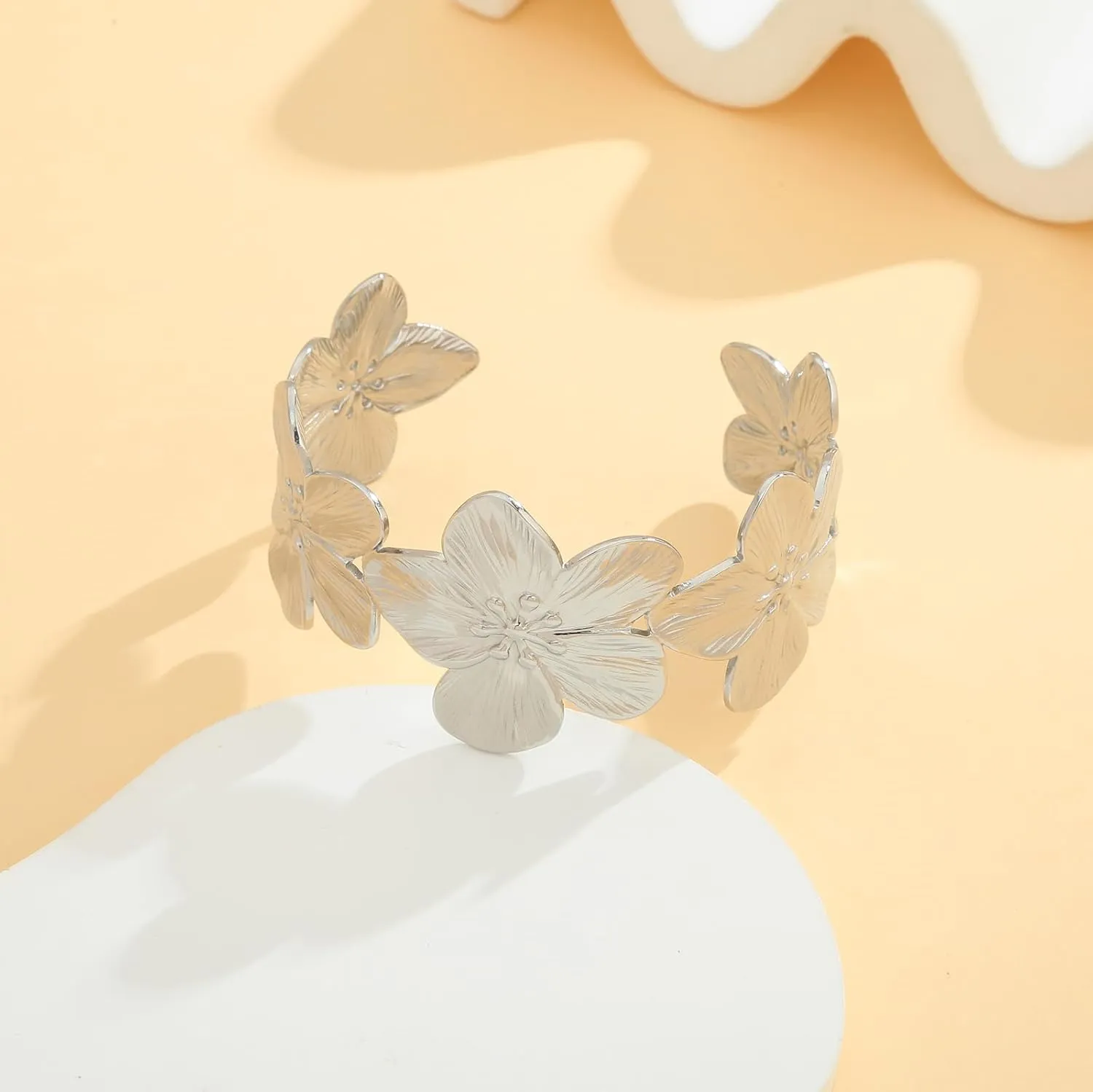 WOWORAMA Chunky Gold Cuff Bracelets for Women Vintage Gold Flower Butterfly Bracelet Trendy Boho Wide Open Cuff Bangles Matte Statement Bracelet