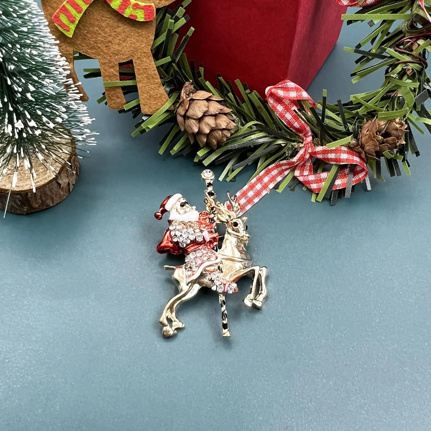 XGALBLA Christmas Brooch Pins, Rhinestone Crystal Enamel Christmas Jewelry Gift for Women Girls