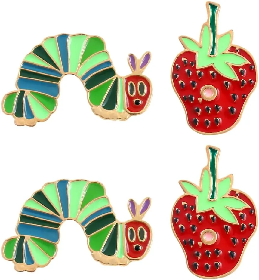 Ximimark 4 pcs Cute Caterpillar Strawberry Brooch for Women - Cartoon Trinket Alloy Badge