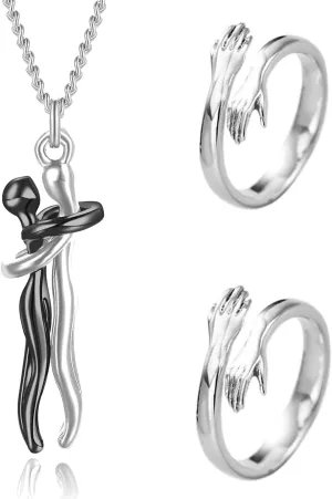 YANCHUN Couple Necklace Bracelet Ring for Women Men Matching Necklace Bracelets Rings for Boyfriend Girlfriend Gift Christams