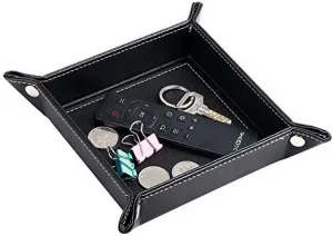 YAPISHI Key Dish Bowl for Entryway, Catchall Holder Bedside Table Valet Tray for Men's Pocket Stuff, PU Leather Nightstand Organizer for Dice/Coins/Wallet/Watch/Rings/Sunglasses, Dresser/Coffee Table