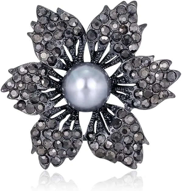 YAZILIND Flower Shape Brooch Imitation Pearl Alloy Rhinestone Corsage Female Clothing Accessories