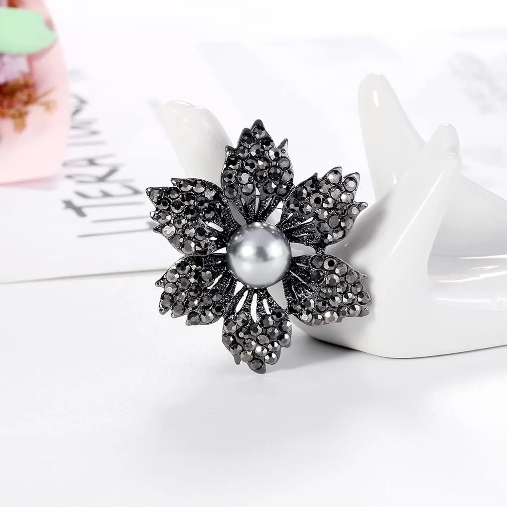 YAZILIND Flower Shape Brooch Imitation Pearl Alloy Rhinestone Corsage Female Clothing Accessories