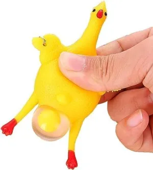 Yellow Funny Chicken Keyring Keychain, 3.9 * 2.4inch Mini Rubber Squeeze Chicken Toy Pendant for Bags Keys, Gift for Teens