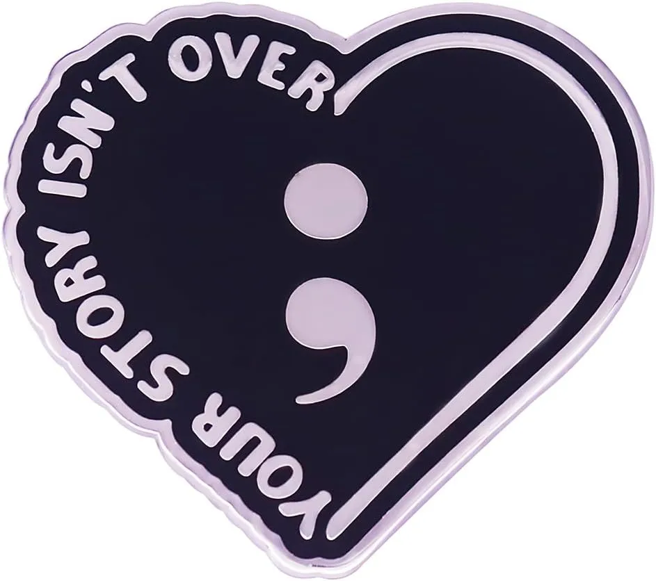 Your Story Isn't Over Heart Enamel Pin, Semicolon Punctuation Lapel Pin Inspiring Pin Badge for Clothing Bags Jackets Hat Accessory Decoration