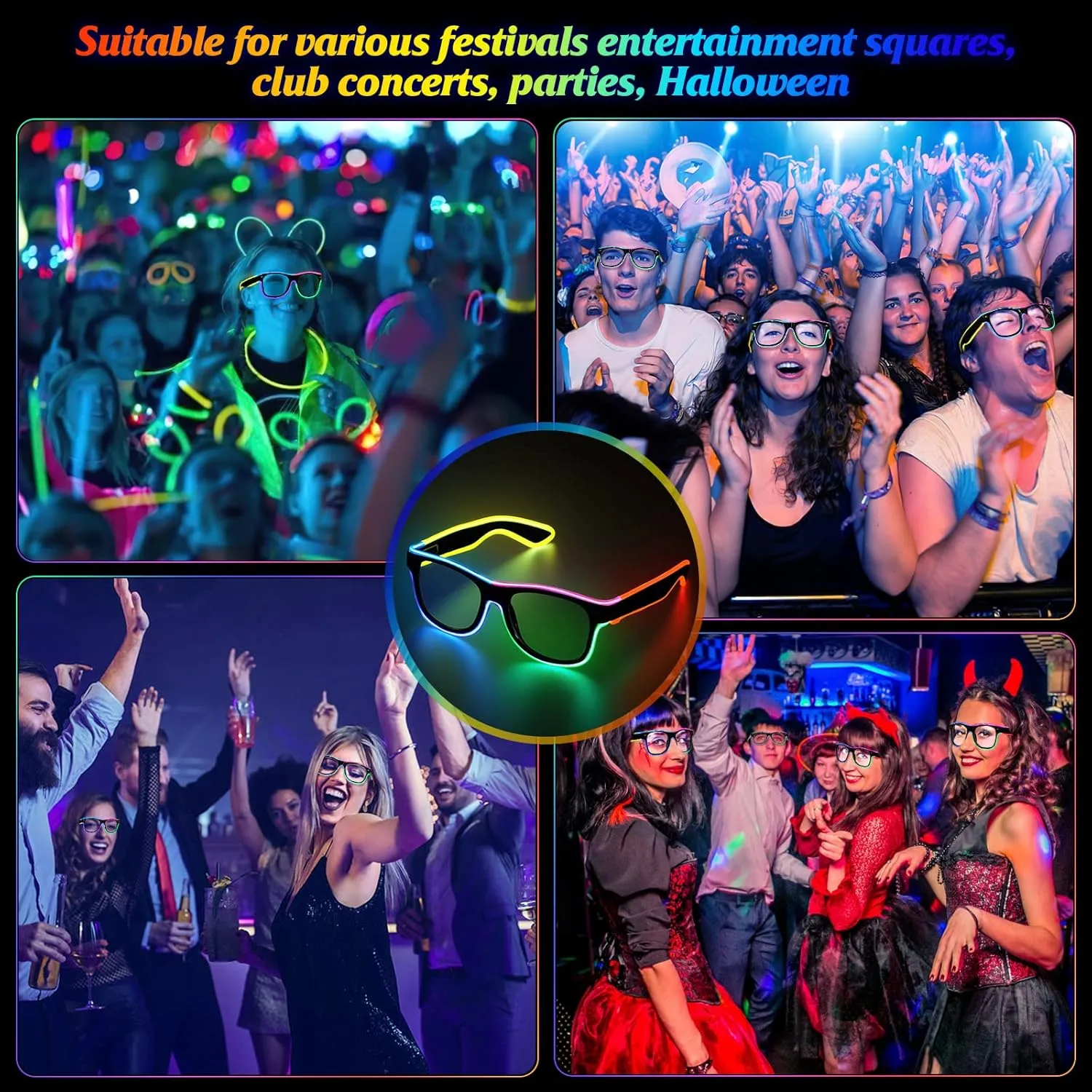 YouRfocus Led Light up Glasses Glow in the Dark for Rave Party, EDM