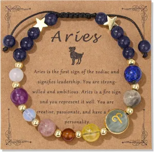 Zodiac Bracelets for Women Men,12 Constellations Healing Crystal Stone Beads Bracelet Birthday Zodiac Gifts Horoscope Spiritual Jewelry Bracelet Gifts