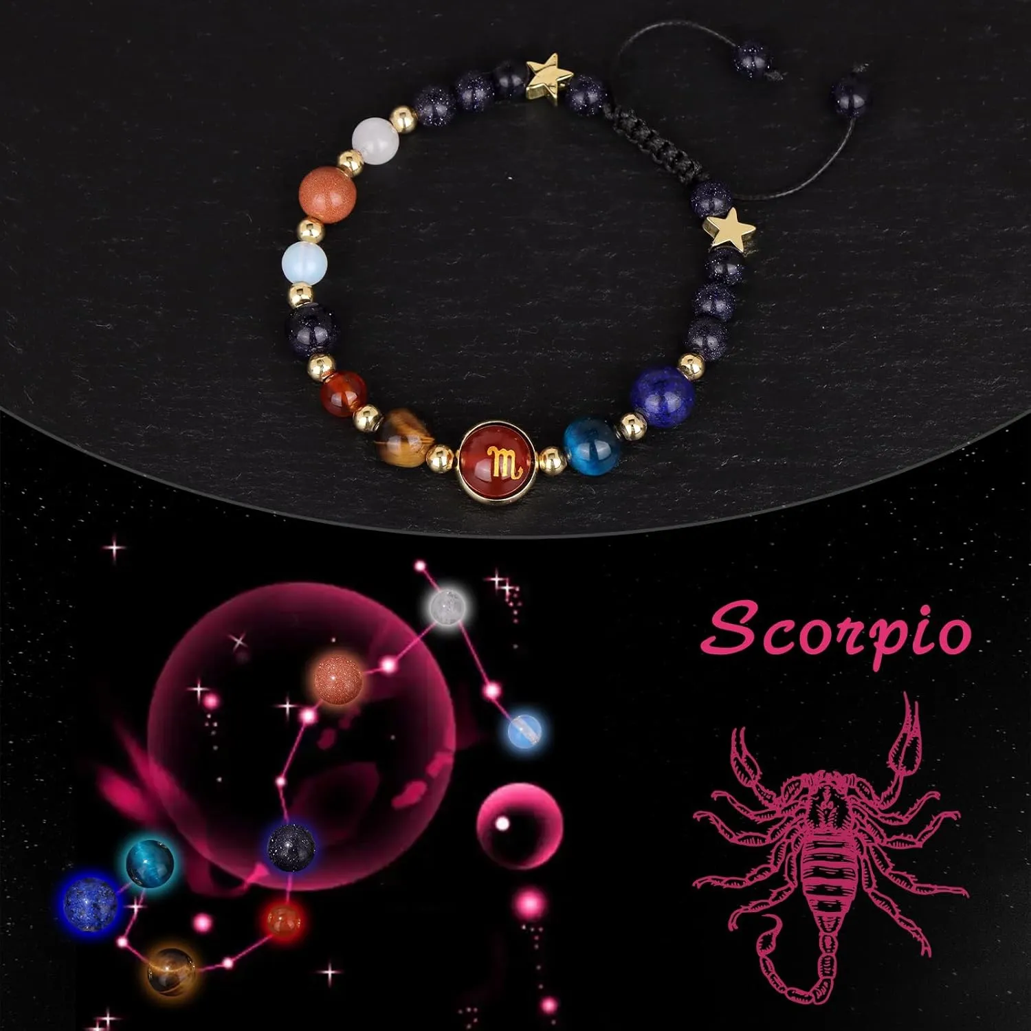 Zodiac Bracelets for Women Men,12 Constellations Healing Crystal Stone Beads Bracelet Birthday Zodiac Gifts Horoscope Spiritual Jewelry Bracelet Gifts