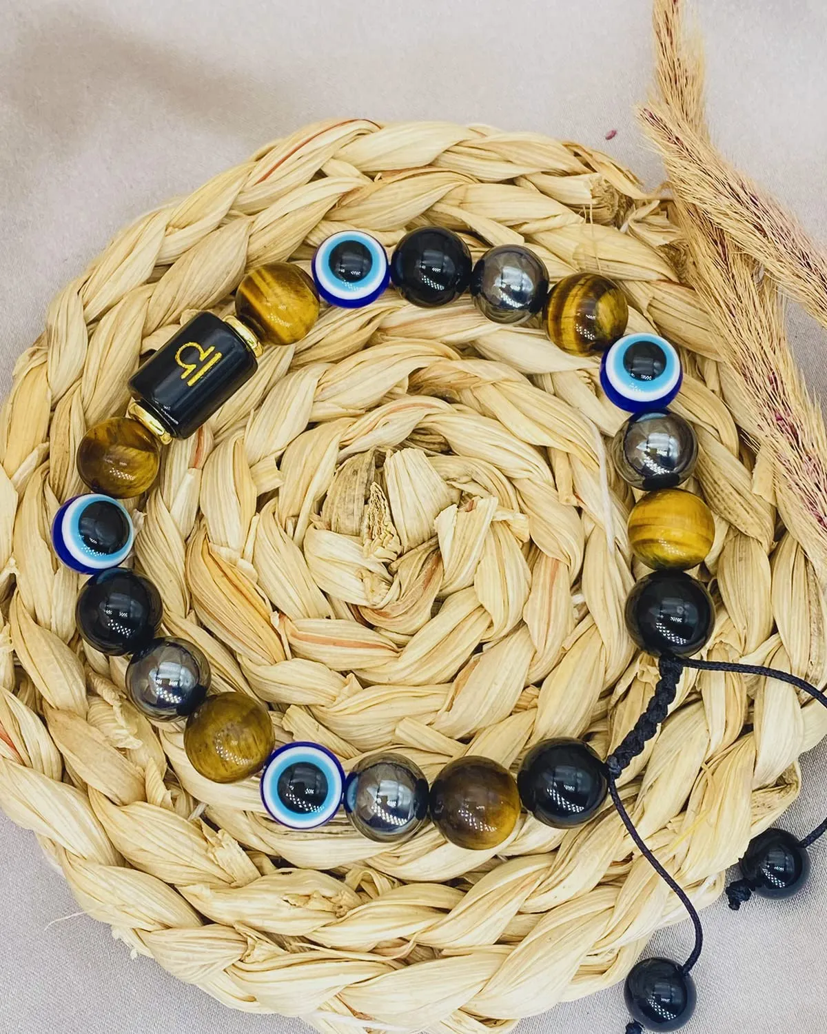Zodiac Triple Protection Bracelet Evil Eye Hematite Obsidian Tiger Eye Chakra Healing Crystal Bead for Men Women Good Luck Spiritual Jewelry (Gemini bracelet, 12 Zodianc, 10mm)