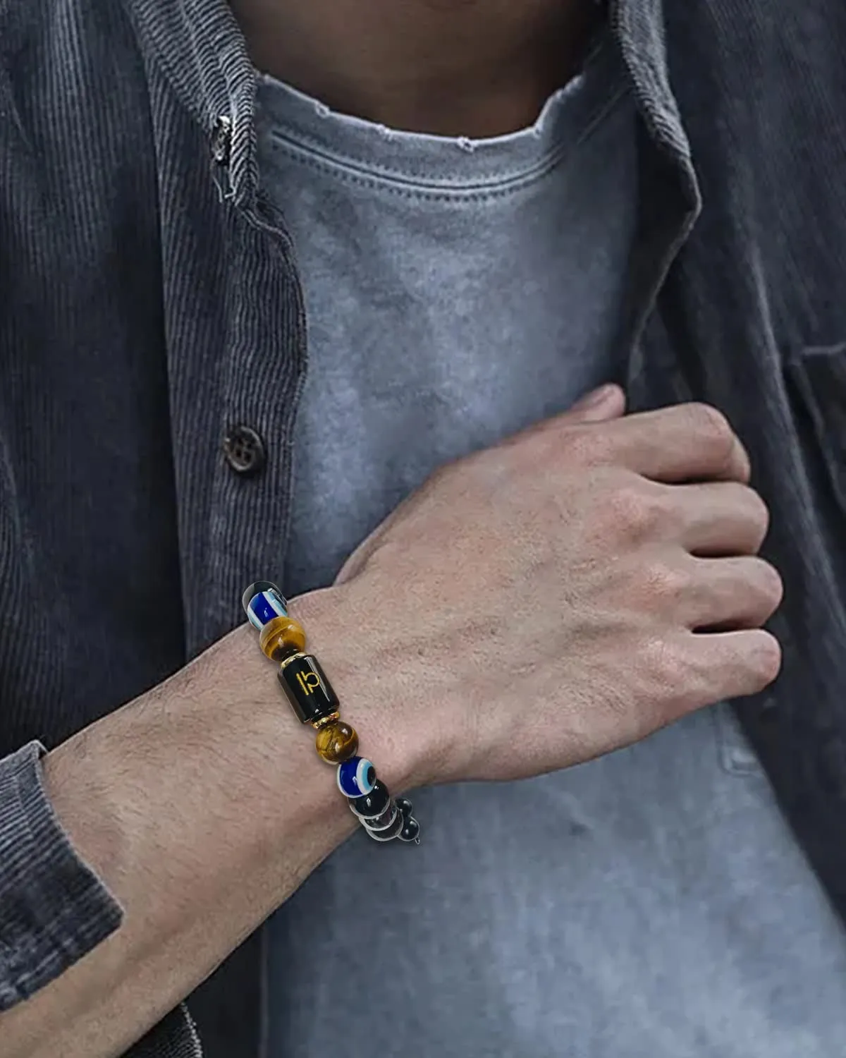 Zodiac Triple Protection Bracelet Evil Eye Hematite Obsidian Tiger Eye Chakra Healing Crystal Bead for Men Women Good Luck Spiritual Jewelry (Gemini bracelet, 12 Zodianc, 10mm)