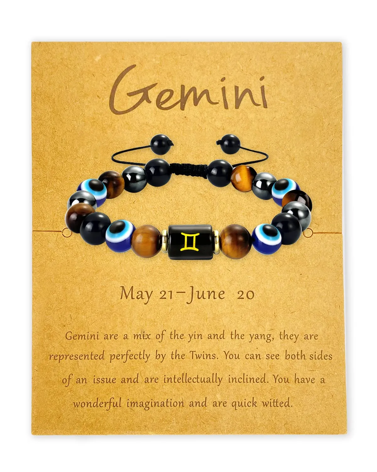 Zodiac Triple Protection Bracelet Evil Eye Hematite Obsidian Tiger Eye Chakra Healing Crystal Bead for Men Women Good Luck Spiritual Jewelry (Gemini bracelet, 12 Zodianc, 10mm)