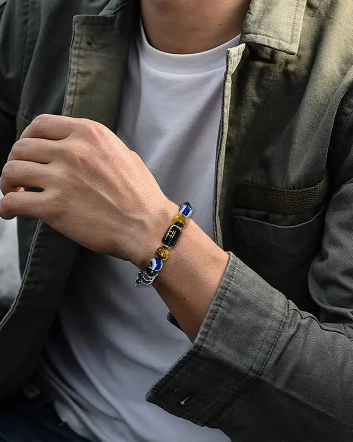 Zodiac Triple Protection Bracelet Evil Eye Hematite Obsidian Tiger Eye Chakra Healing Crystal Bead for Men Women Good Luck Spiritual Jewelry (Gemini bracelet, 12 Zodianc, 10mm)