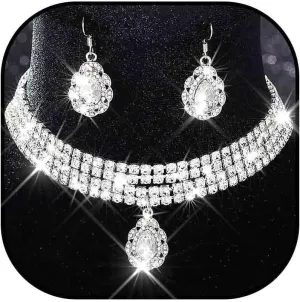 Zoestar Rhinestone Choker Necklace Jewelry Set Silver Wedding Layered Necklace with Earrings Sets for Women
