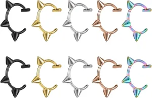 ZS 5 Pairs 316L Stainless Steel Fake Clip Lip Ring, 18G Spike Labret Lip Piercing C-Shaped Earring Cuff Medusa Monroe Faux Piercing Jewelry for Men Women